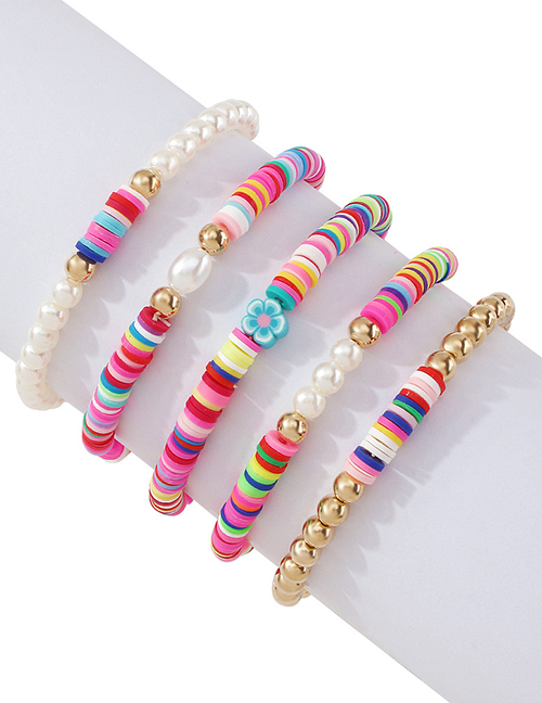 Fashion Color Alloy Pearl Beaded Clay Bracelet Set