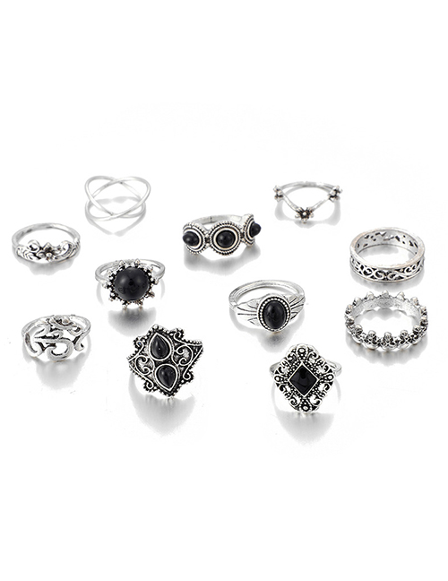 Fashion Silver Color Alloy Carved Geometric Ring Set
