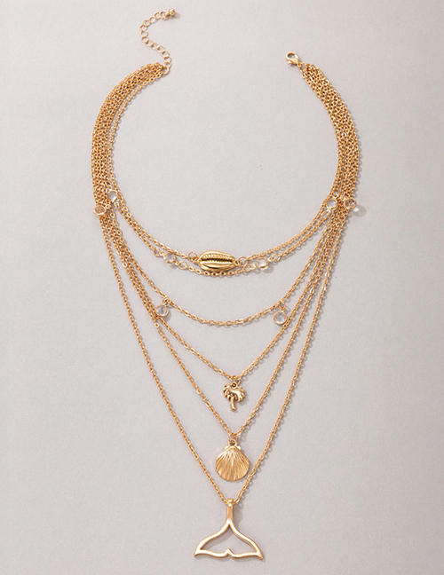 Fashion Gold Color Alloy Shell Fishtail Coconut Tree Multi-layer Necklace