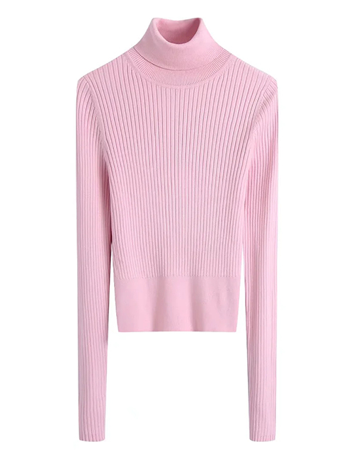 Fashion Pink Ribbed Turtleneck Sweater