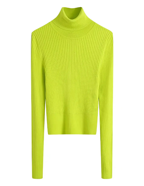 Fashion Green Ribbed Turtleneck Sweater