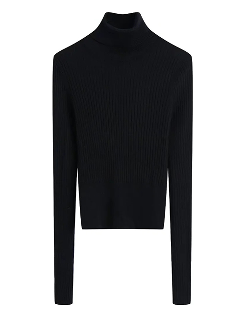 Fashion Black Ribbed Turtleneck Sweater