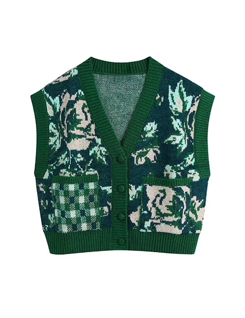 Fashion Green Jacquard Knitted Vest