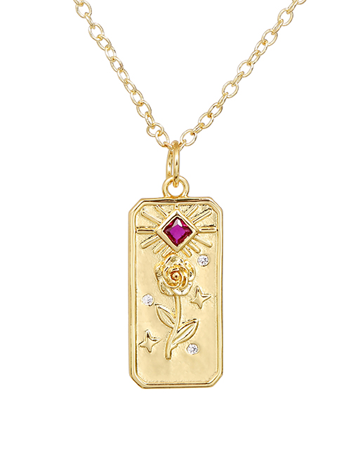Fashion Gold Copper Inlaid Zirconium Square Flower Necklace