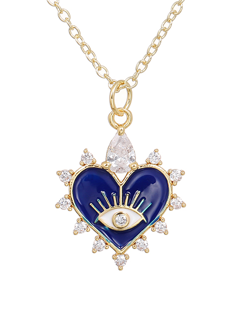 Fashion Navy Blue Copper Inlaid Zirconium Drop Oil Love Eye Necklace