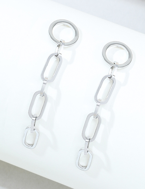 Fashion Steel Color Stainless Steel Oval Chain Earrings