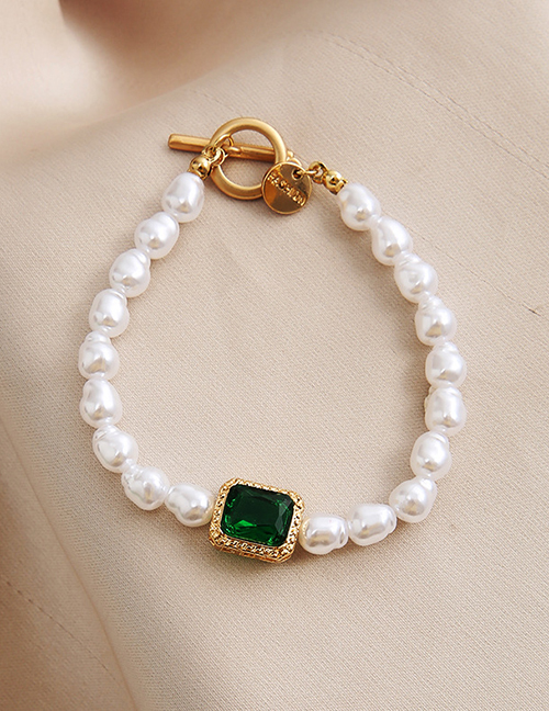 Fashion White Pearl Beaded Bracelet With Square Diamonds