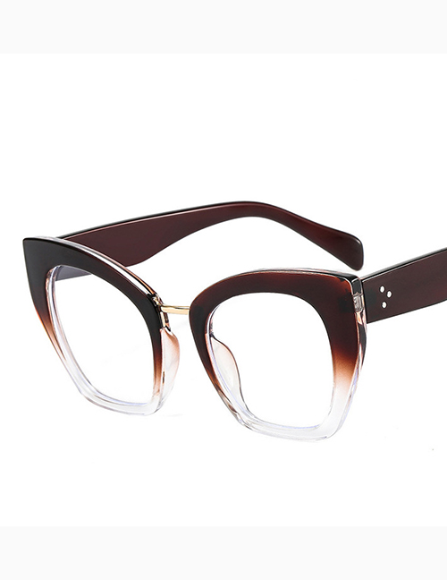 Fashion Gradient Coffee Cat Eye Large Frame Flat Glasses Frame