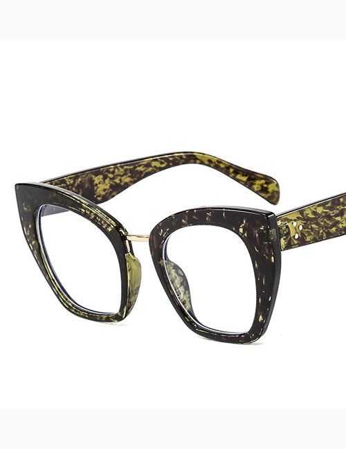 Fashion Green Black Dot Flower Cat Eye Large Frame Flat Glasses Frame