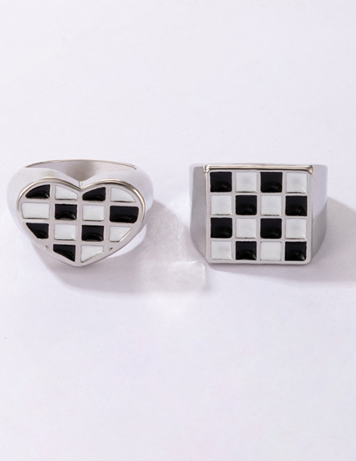 Fashion Silver Alloy Love Square Checkerboard Ring Set