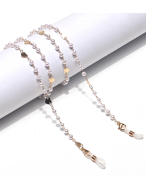 Fashion White Metal Pearl Peach Heart Lens Glasses Rope Chain