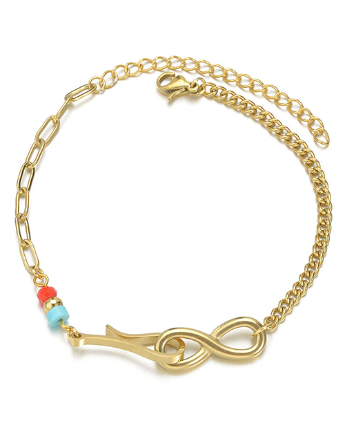 Fashion Gold Color Titanium Steel Figure Eight Fish Hook Interlocking Bracelet
