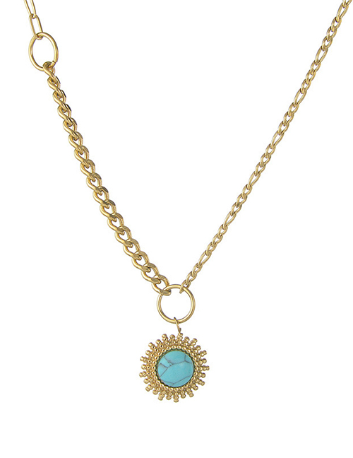 Fashion Gold Color Titanium Steel Round Turquoise Necklace