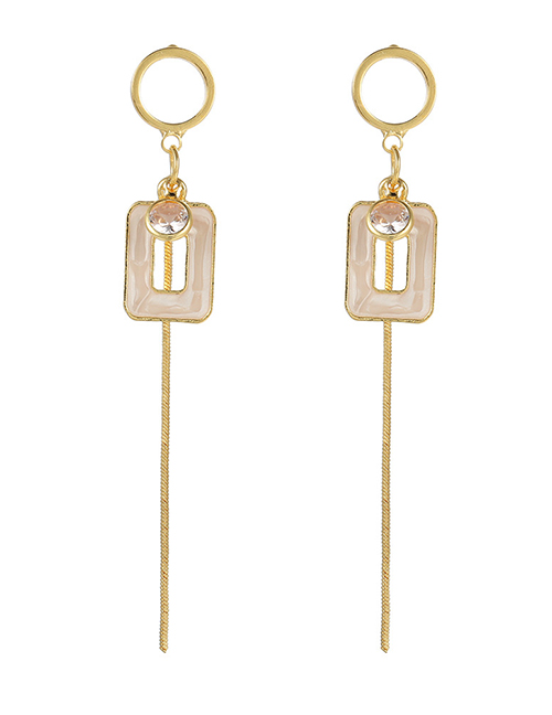 Fashion Gold Color Geometric Rhinestone Square Tassel Earrings