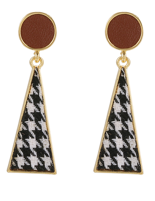 Fashion Coffee Color Geometric Houndstooth Triangle Tassel Earrings