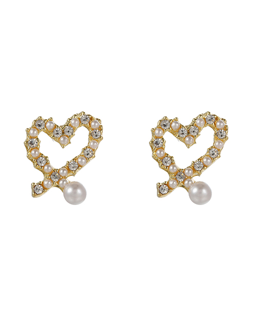Fashion Gold Color Pearl Love Stud Earrings