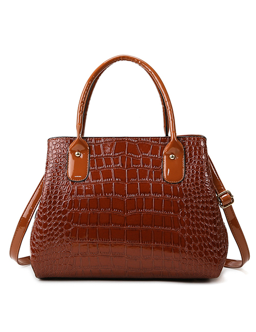 Fashion Brown Crocodile Pattern Large Capacity Crossbody Bag