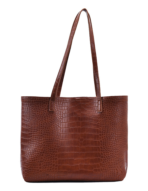Fashion Brown Crocodile Pattern Large-capacity Single-shoulder Mother And Daughter Bag