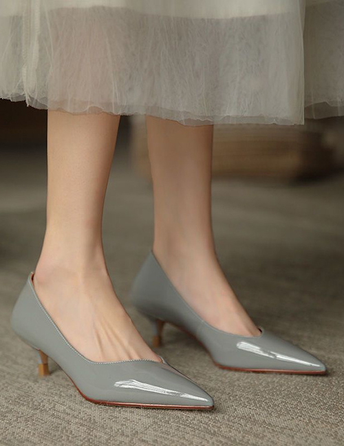 Fashion Grey Pu Pointed High Heels