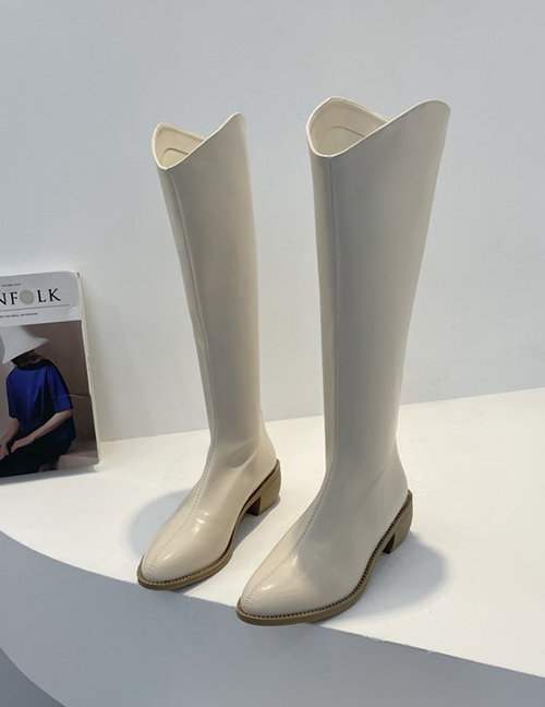 Fashion Off White Pointed Toe Chunky Heel Boots