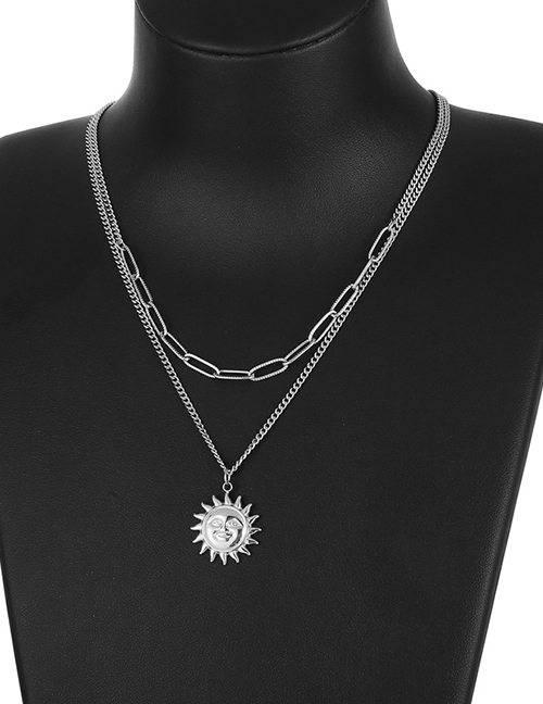 Fashion 4# Titanium Steel Sun Embossed Medallion Necklace