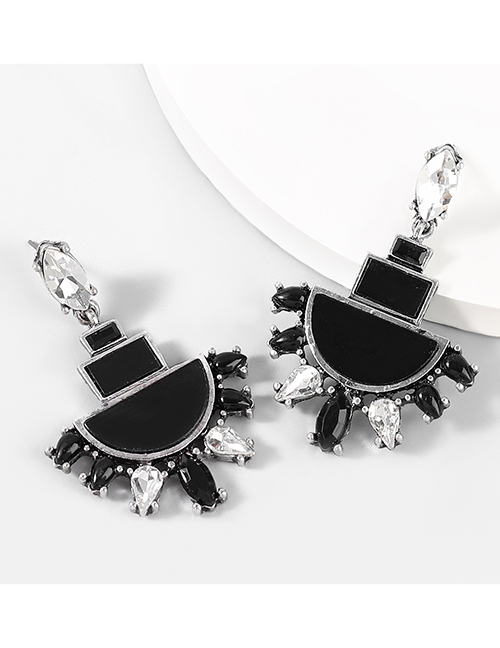 Fashion Black Alloy Diamond Acrylic Geometric Stud Earrings