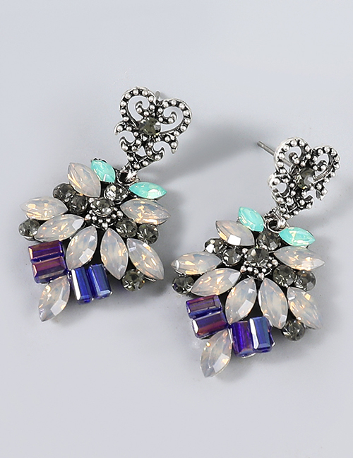 Fashion Blue Alloy Inlaid Rhinestone Geometric Love Stud Earrings