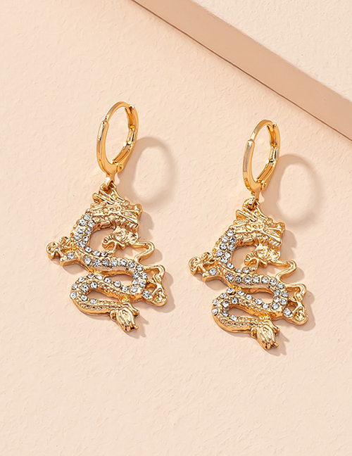 Fashion Chinese Dragon Earrings Alloy Diamond-studded Dragon-shaped Earrings