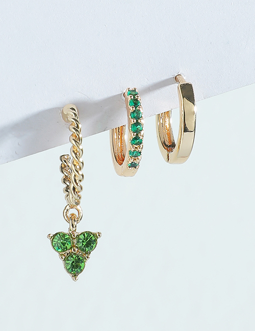 Fashion Green Alloy Diamond Geometric Earring Set