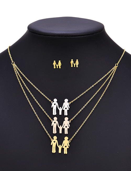 Fashion Color Stainless Steel Parent-child Earrings Necklace Set