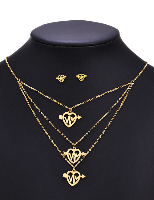 Fashion Gold Stainless Steel Hollow One Arrow Piercing Necklace Set