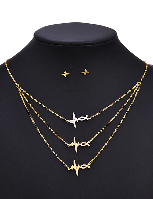 Fashion Color Stainless Steel Ecg Earrings Necklace Set