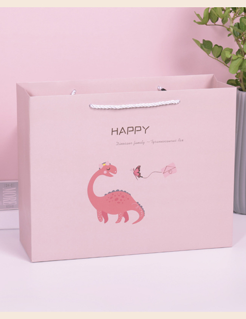 Fashion Pink Little Dinosaur Medium 24.5*19.5*9.5 Cartoon Print Gift Bag