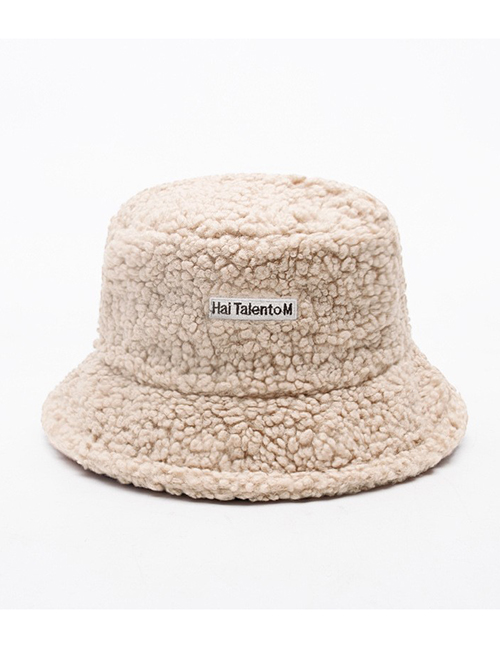 Fashion E-217hai Labeled Embroidered Lamb Velvet Basin Hat-beige Lamb Wool Letter Patch Fisherman Hat