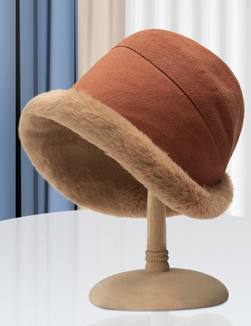 Fashion Rust Red Plush Curled Fisherman Hat Plush Lamb Wool Plush Fisherman Hat