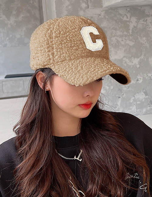 Fashion Khaki Lamb Wool Alphabet Baseball Cap