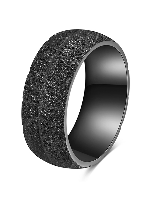 Fashion Gun Black Stainless Steel Engraved Basketball Pattern Frosted Ring