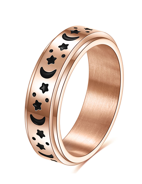 Fashion Rose Gold Titanium Steel Rotatable Star And Moon Ring