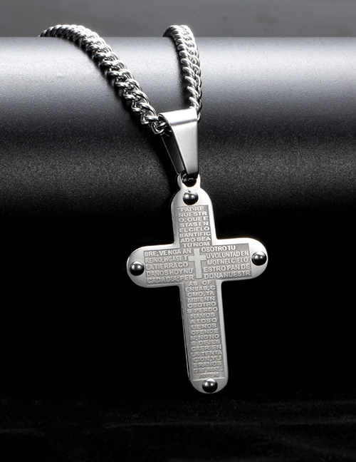 Fashion Steel Color Titanium Steel Cross Scripture Necklace