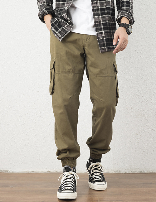 Fashion Army Yellow Multi-pocket Small Foot Cargo Trousers