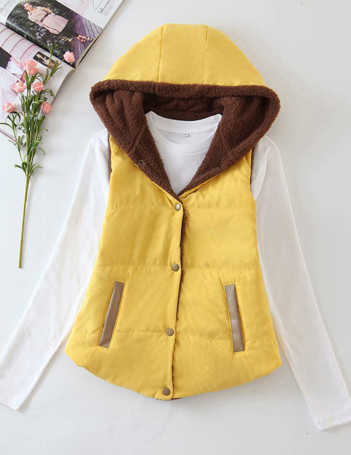 Fashion Yellow Hooded Lamb Velvet Vest