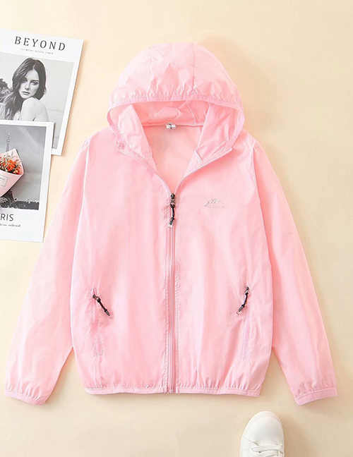 Fashion Pink Hooded Zipper Thin Coat