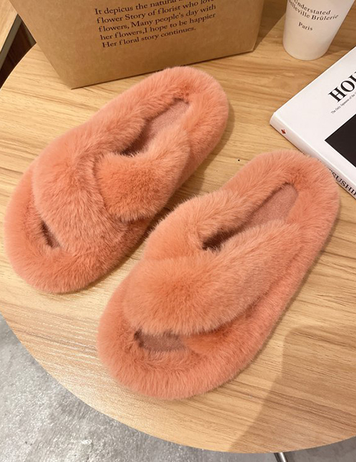 Fashion Orange Plush Cross Open-toed Slippers