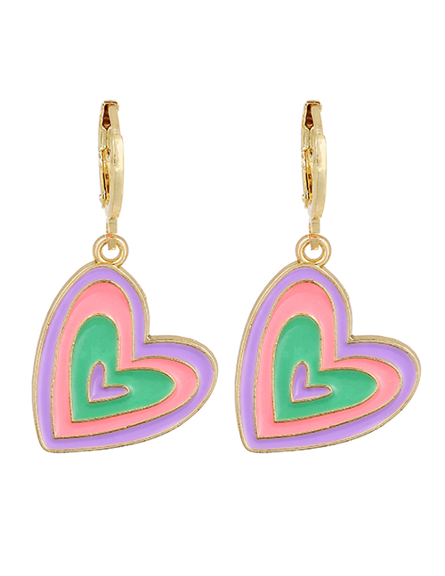 Fashion Color Alloy Drip Oil Rainbow Love Earrings
