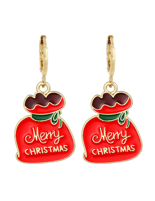 Fashion Red Alloy Drip Oil Christmas Gift Bag Ear Ring
