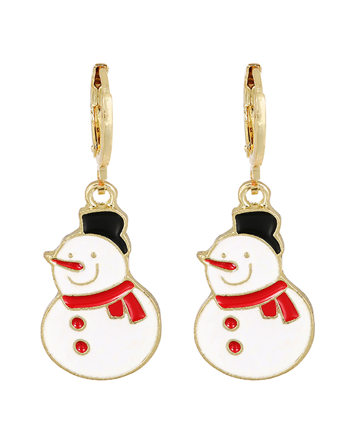 Fashion White Alloy Dripping Christmas Snowman Earrings