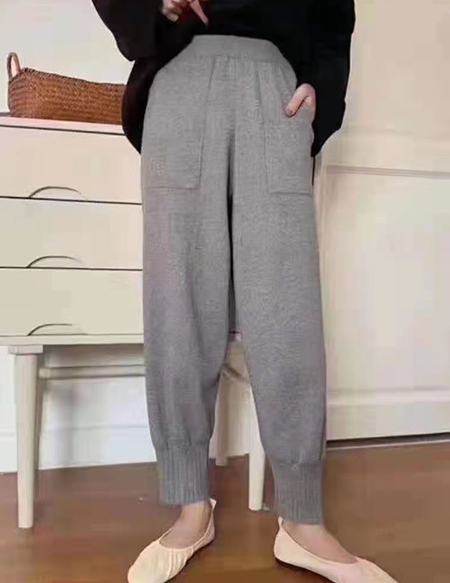 Fashion Grey Straight Leg Waist High-waisted Harem Pants
