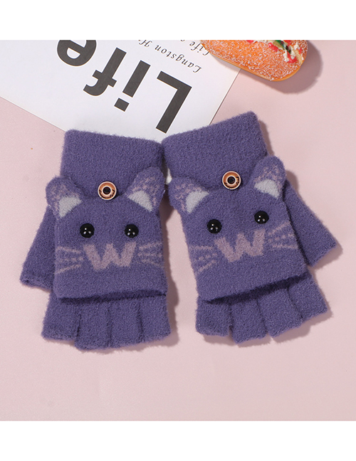 Fashion Purple Children's Cartoon Knitted Split Finger Clamshell Gloves