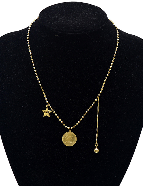 Fashion Gold Titanium Steel Round Brand Five-pointed Star Necklace