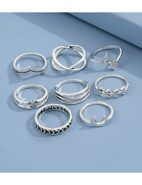 Fashion Silver Alloy Star And Moon Geometric Ring Set